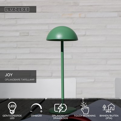 Lucide JOY - Oplaadbare Tafellamp Binnen/Buiten - Accu/Batterij - Ø 12 cm - LED Dimb. - 1x1,5W 3000K - IP54 - Groen